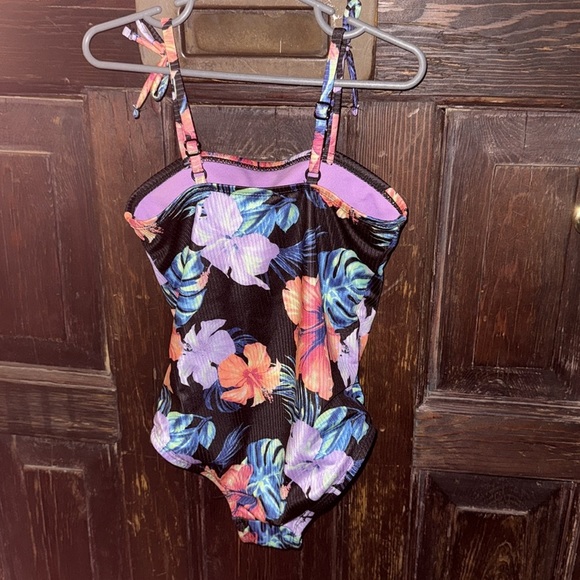 Justice Black Floral Kids Swim One Piece - Picture 3 of 3